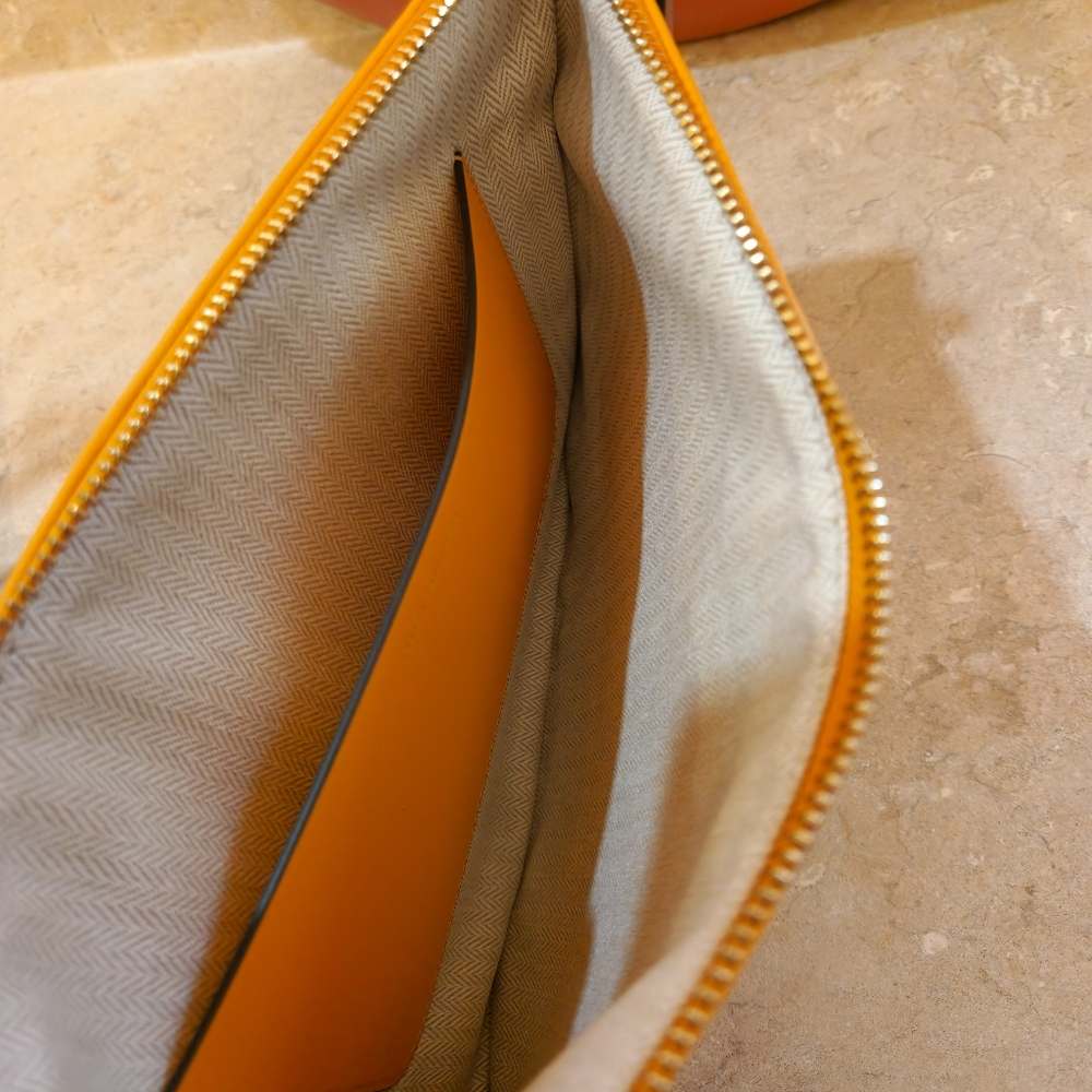 NWOT Tory Burch Orange Citrine T Monogram Embroidered Straw Clutch Purse - Picture 7 of 10